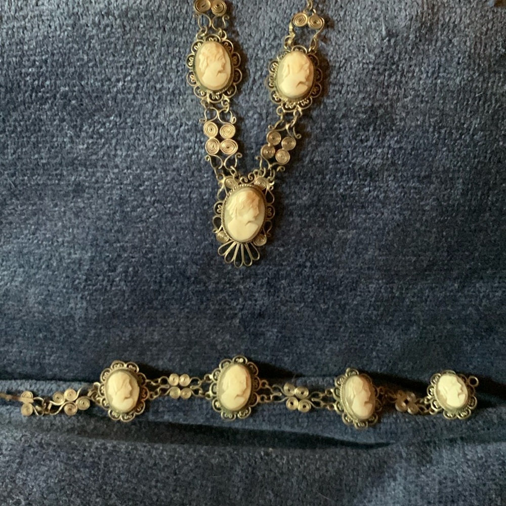 Vintage Cameo Set from 1950’s Bracelet and Necklace Set
